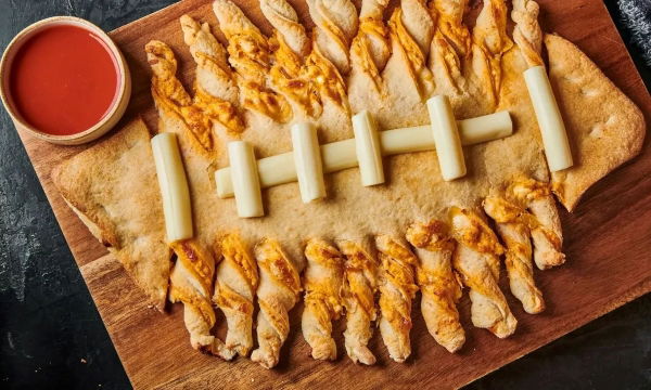 Buffalo Chicken Dip Football Breadsticks